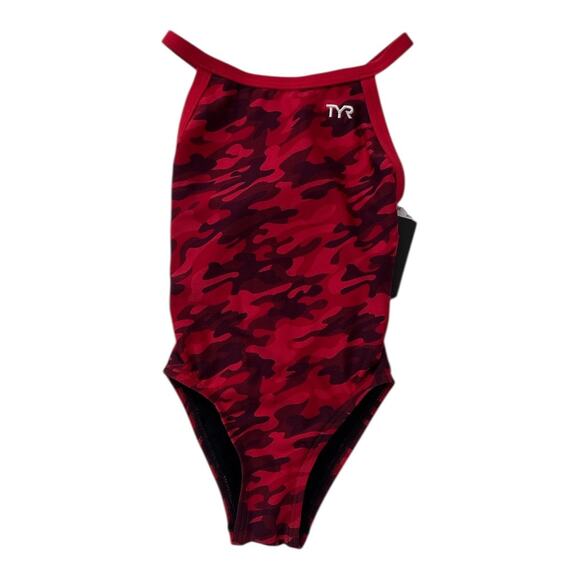 TYR Girls Durafast Elite Diamondfit Swimsuit Red Camo Size 22 One Piece Tyreco - Picture 3 of 6